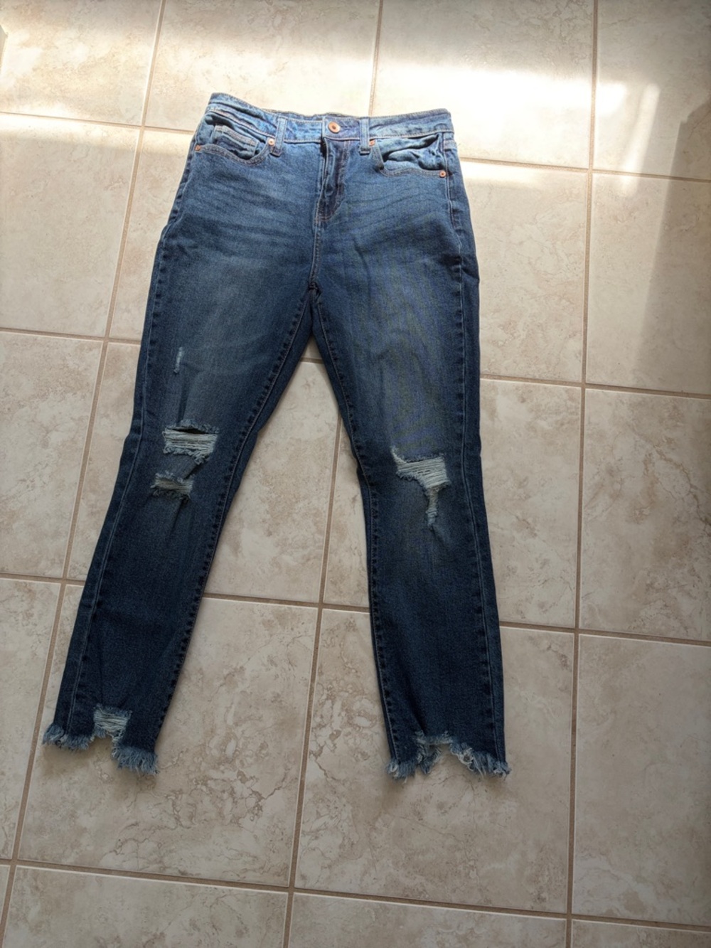 Kendall & Kylie Distressed Skinny Jeans - Blue